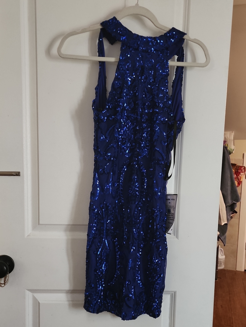 B Darlin Royal Blue Sequin Halter Midi Dress